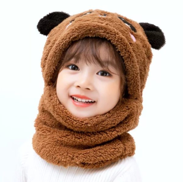 Beanie  imported Wool Cap With Neck Warmer Attached. Kids Wool Cap Cartoon Panda Baby (random Color)